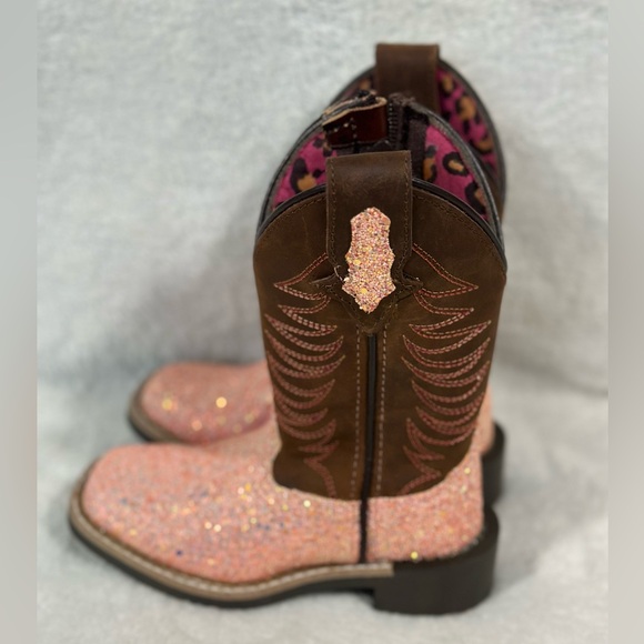 SMOKY MOUNTAIN BOOTS Girls Ariel Pink Glitter/Crazy Horse Western Boots (3076) - Picture 4 of 9